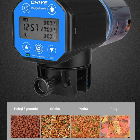 Hranitor automat pentru pesti USSPY, testoase, acvarii, distribuitor de hrana cu temporizator, acumulator incorporat, reincarcabil cu cablu USB