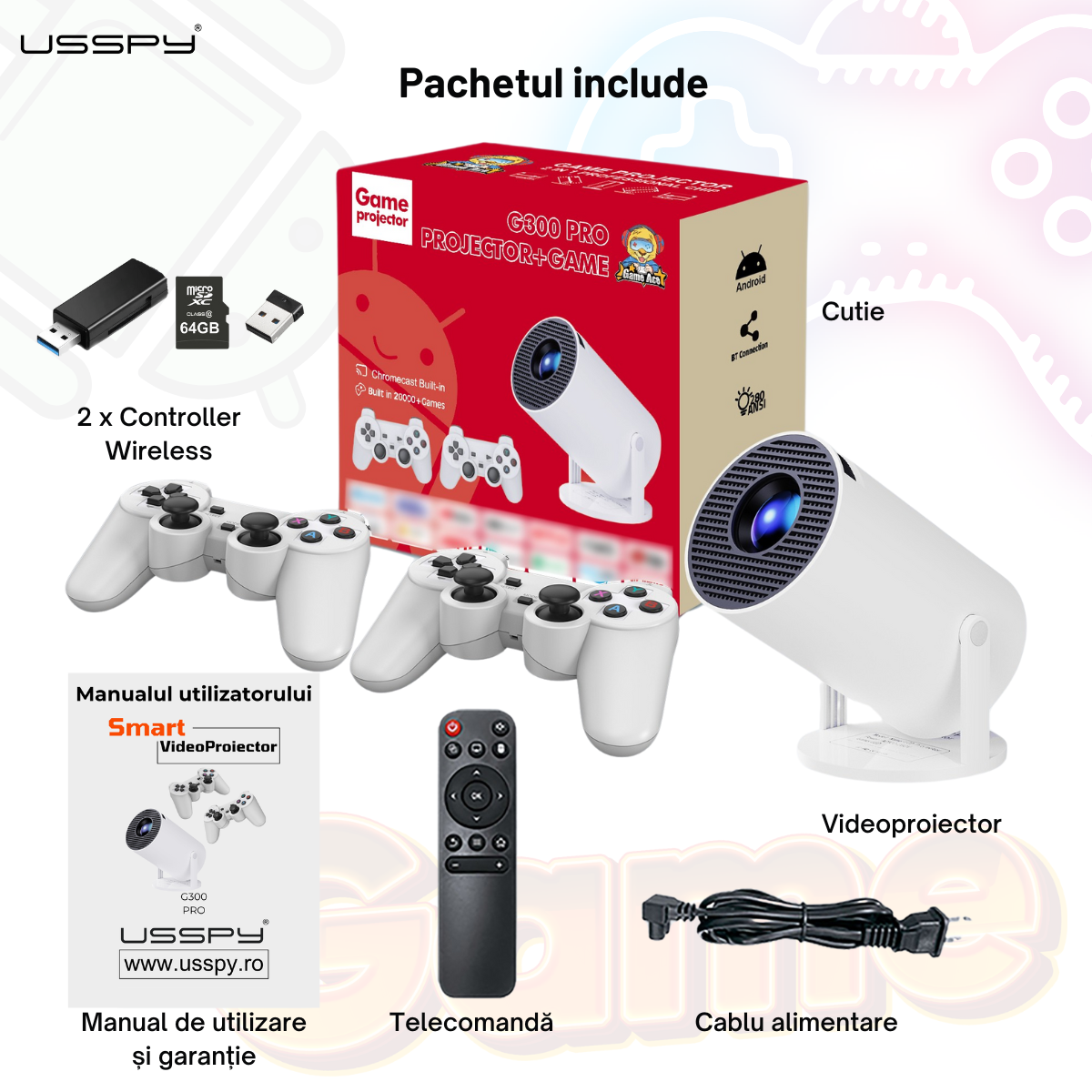 Videoproiector inteligent 2in1 cu consola gaming