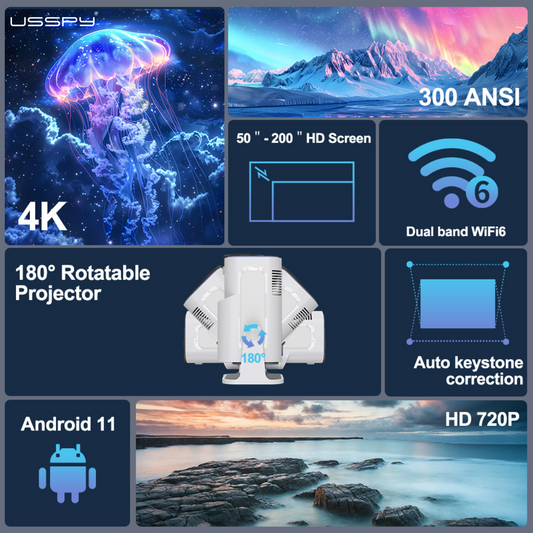 Videoproiector Smart Portabil, USSPY® HY320 MINI, 300ANSI, Android, Wi-Fi