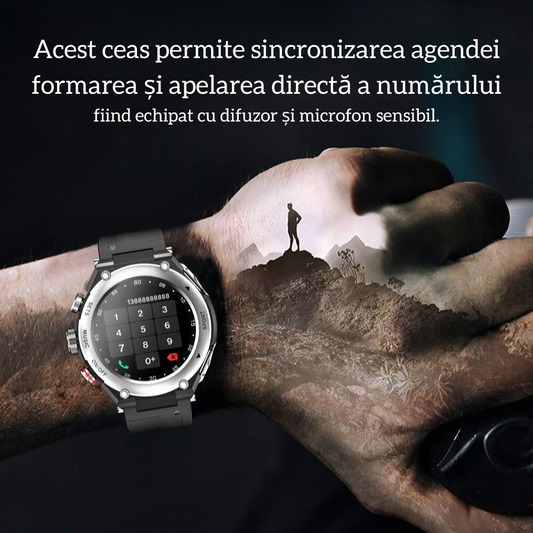 Ceas smartwatch cu casti Bluetooth incorporate, 3 in 1, USSPY, ritm cardiac, tensiune arteriala, calorii, temperatura corporala, monitor de somn, pedometru si tracker de fitness, negru