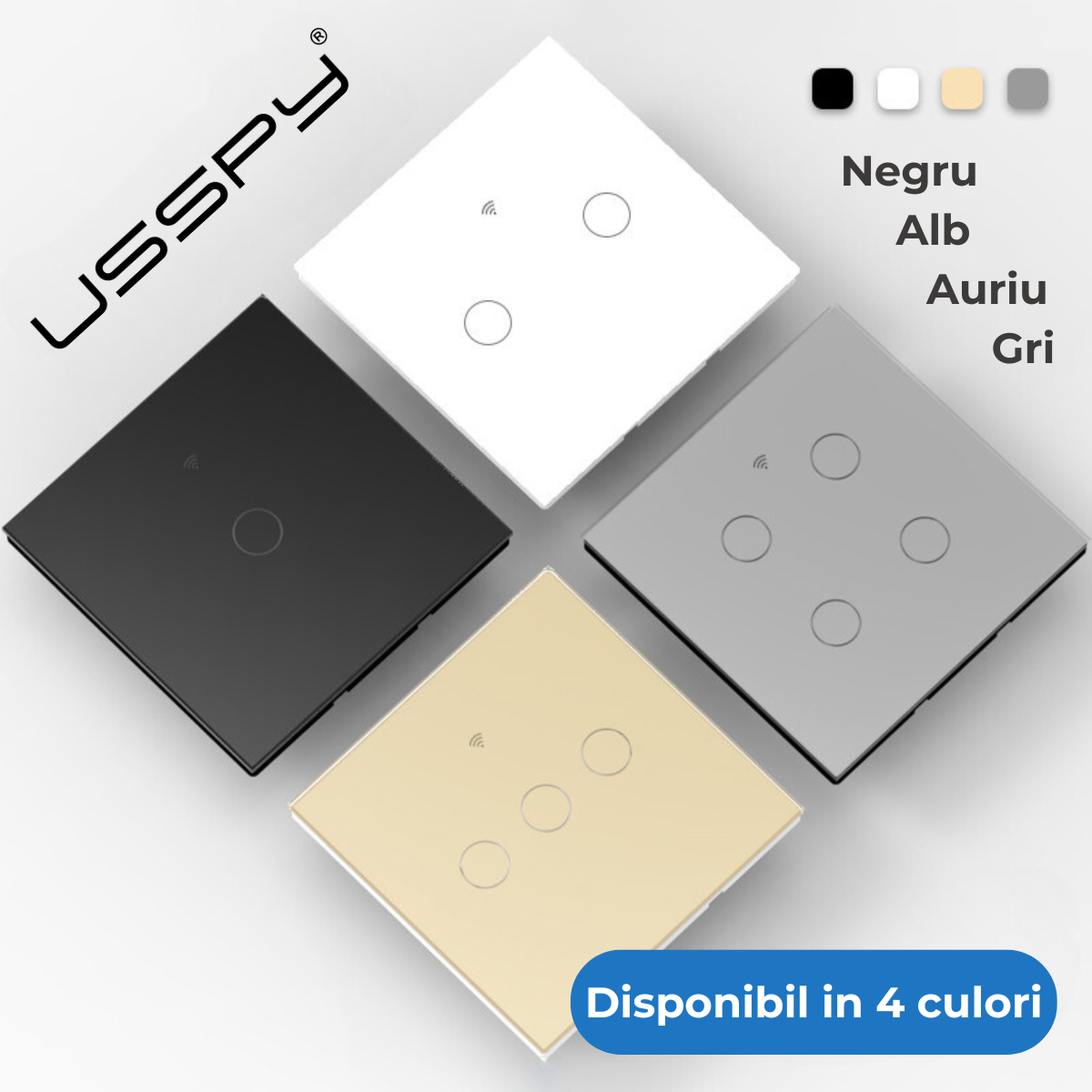 Intrerupator inteligent cu touch, rama sticla, Wifi, Tuya, Smart Life, 1 canal, 10A, Auriu