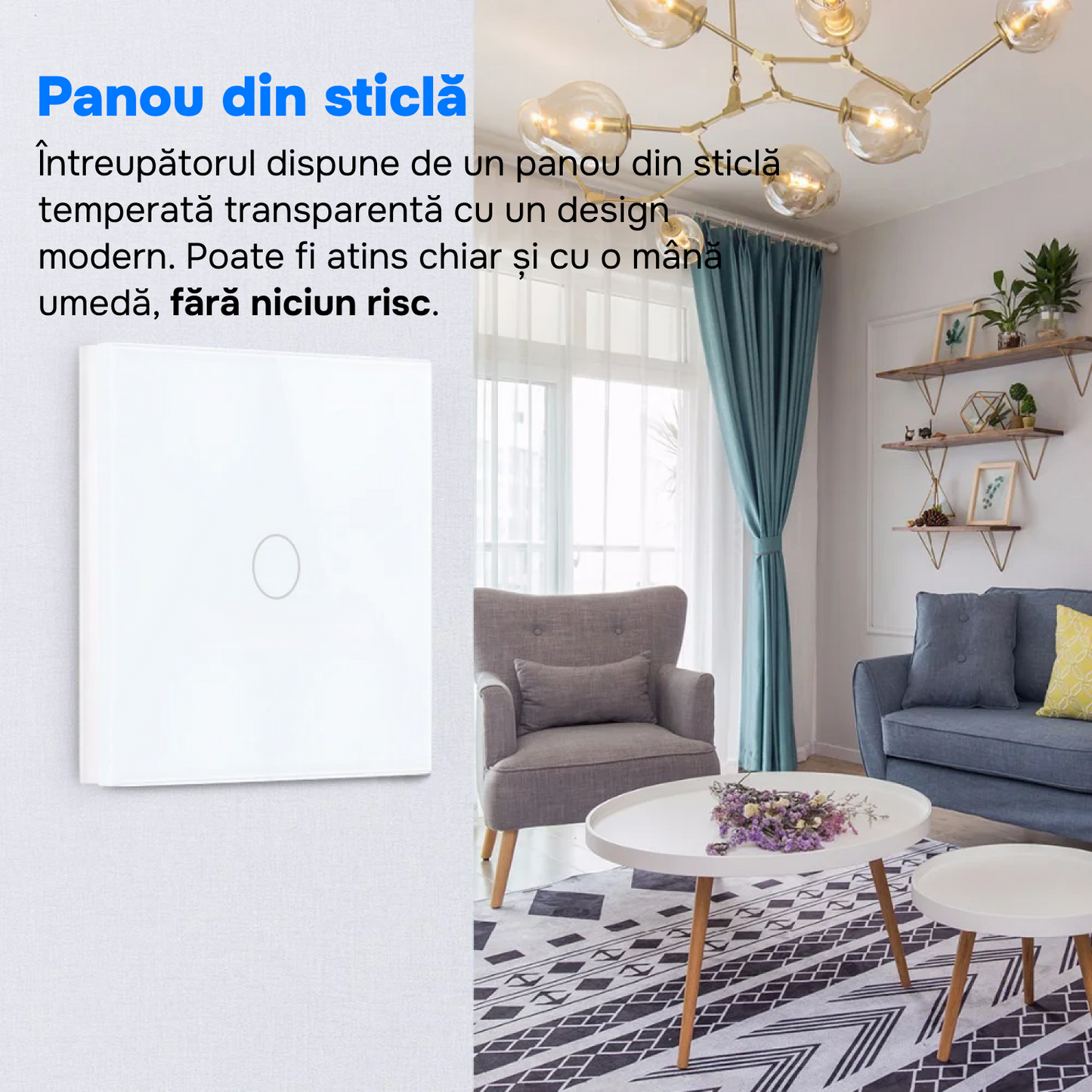 Intrerupator inteligent fara fir cu touch, Wifi, 1 canal, Auriu