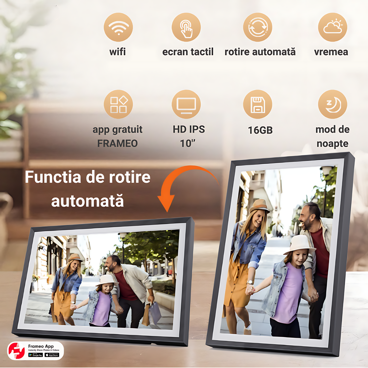 Rama foto digitala WIFI, 10.1 inch HD IPS Touchscreen, 16GB mem. Interna, aplicatie Frameo
