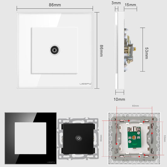 Priza TV cu rama din sticla securizata, USSPY®, negru