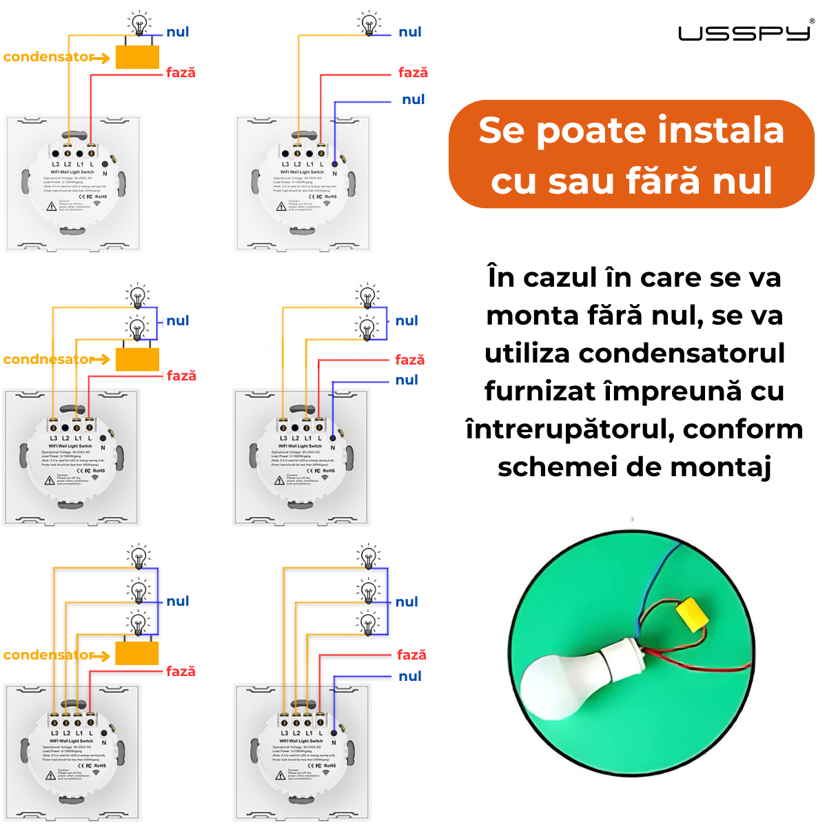 Intrerupator inteligent cu touch, Wifi, 1 canal, 10A, Negru