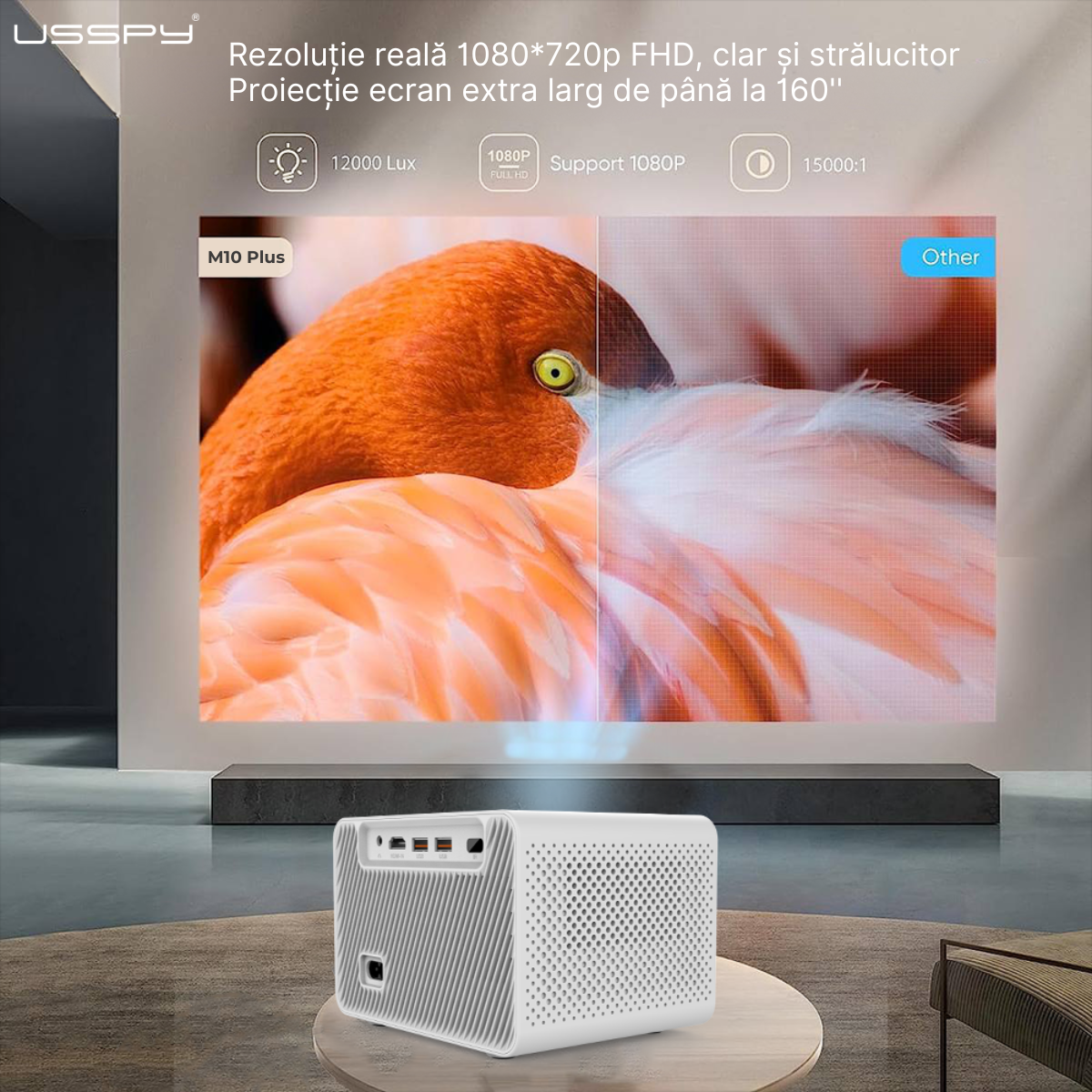 Videoproiector Smart Portabil, 200ANSI lumeni, Android 12, Dual Wi-Fi