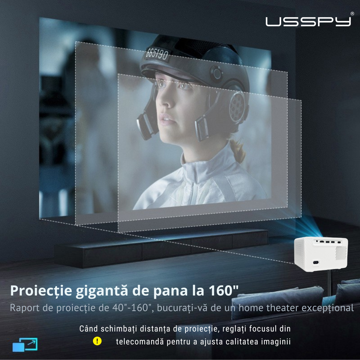 Videoproiector Smart Portabil, 200ANSI lumeni, Android 12, Dual Wi-Fi