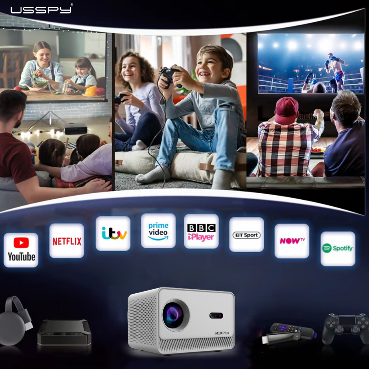 Videoproiector Smart Portabil, 200ANSI lumeni, Android 12, Dual Wi-Fi