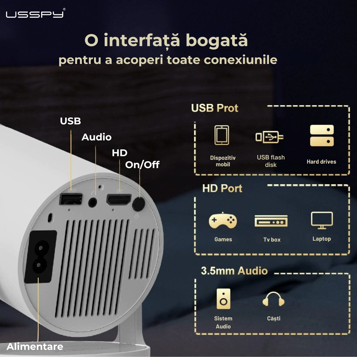 Videoproiector inteligent 2in1 cu consola gaming