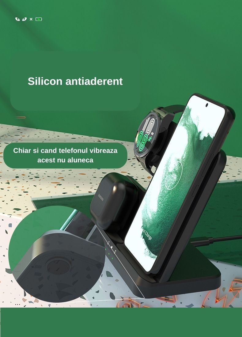 Statie Incarcare Wireless 3 In 1 USSPY, Incarcare Rapida, 15 W, alba