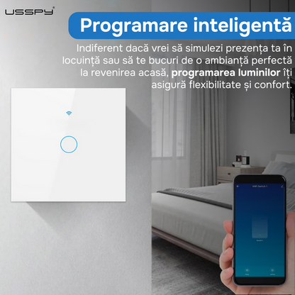 Intrerupator inteligent cu touch, Wifi, 1 canal, 10A, Negru