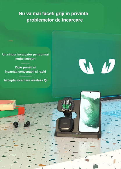 Statie Incarcare Wireless 3 In 1 USSPY, Incarcare Rapida, 15 W, alba