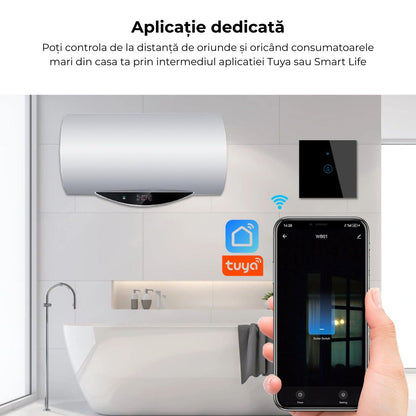 Intrerupator inteligent cu touch de putere 40A, USSPY®, smart home, Wifi, rama sticla securizata, Tuya, Smart Life, gri