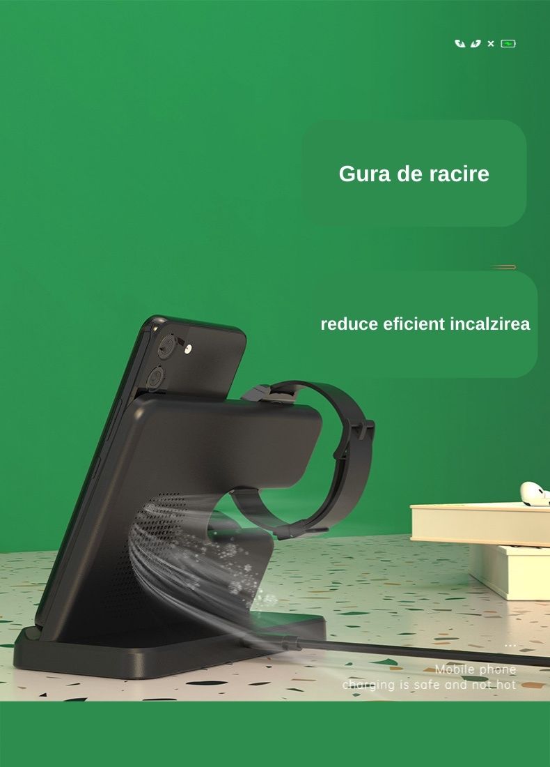 Statie Incarcare Wireless 3 In 1 USSPY, Incarcare Rapida, 15 W, alba