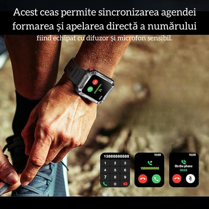 Ceas smartwatch cu casti Bluetooth incorporate, USSPY, ritm cardiac, tensiune arteriala, calorii, monitor de somn, pedometru si tracker de fitness, afisaj HD de 1,96 inchi, portocaliu