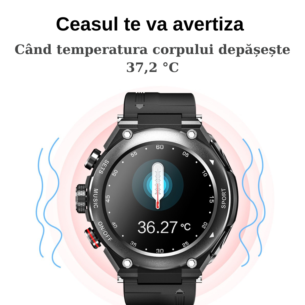 Ceas smartwatch cu casti Bluetooth incorporate, 3 in 1, USSPY, ritm cardiac, tensiune arteriala, calorii, temperatura corporala, monitor de somn, pedometru si tracker de fitness, negru
