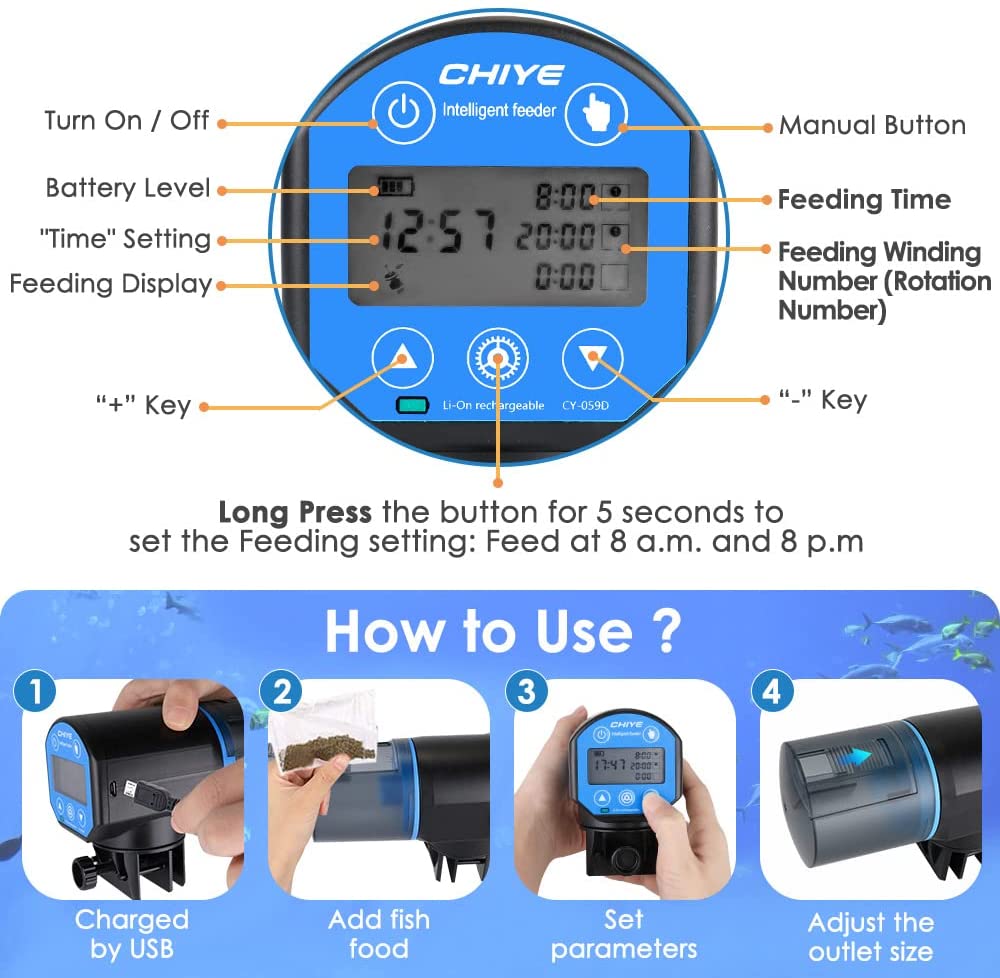 Hranitor automat pentru pesti USSPY, testoase, acvarii, distribuitor de hrana cu temporizator, acumulator incorporat, reincarcabil cu cablu USB