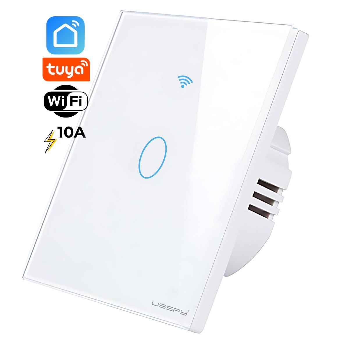 Intrerupator inteligent cu touch, rama sticla, Wifi, Tuya, Smart Life, 1 canal, 10A, Alb