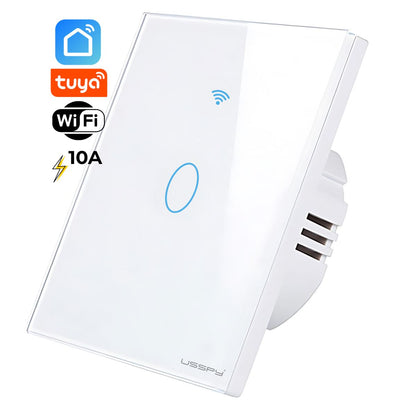 Intrerupator inteligent cu touch, rama sticla, Wifi, Tuya, Smart Life, 1 canal, 10A, Alb
