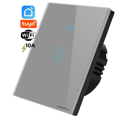 Intrerupator inteligent cu touch, rama sticla, Wifi, Tuya, Smart Life, 1 canal, 10A, Gri
