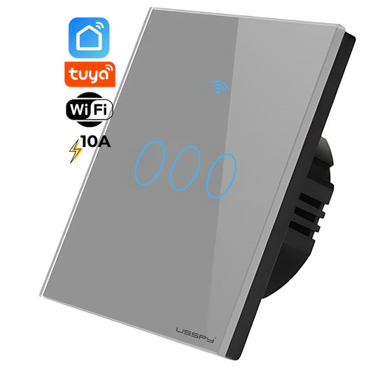 Intrerupator inteligent cu touch, Wifi, 3 canale, 10A, Gri