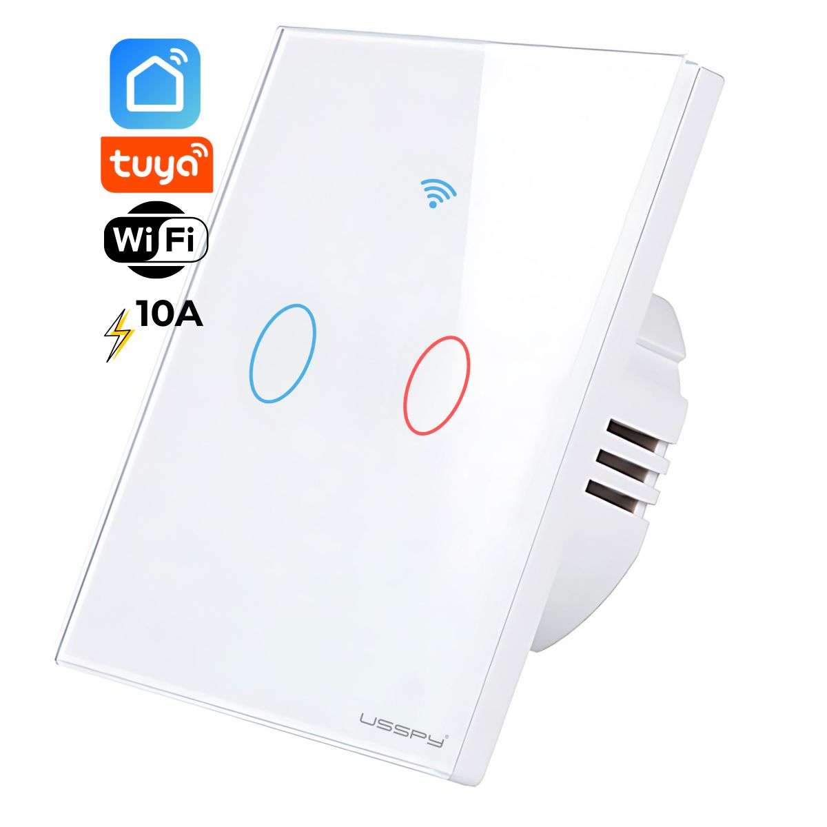 Intrerupator inteligent cu touch, rama sticla, Wifi, Tuya, Smart Life, 2 canale, 10A, Alb