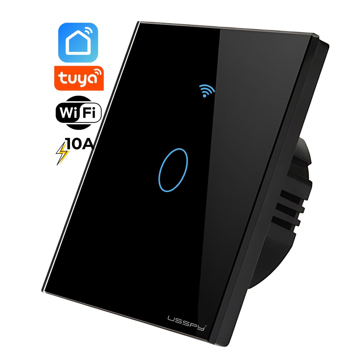 Intrerupator inteligent cu touch, rama sticla, Wifi, Tuya, Smart Life, 1 canal, 10A, Negru