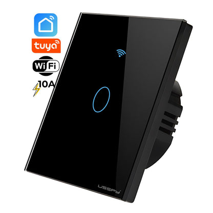 Intrerupator inteligent cu touch, rama sticla, Wifi, Tuya, Smart Life, 1 canal, 10A, Negru