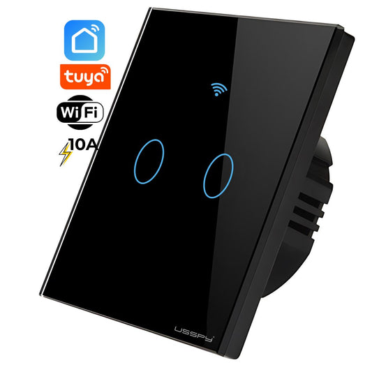 Intrerupator inteligent cu touch, Wifi, 2 canale, 10A, Negru