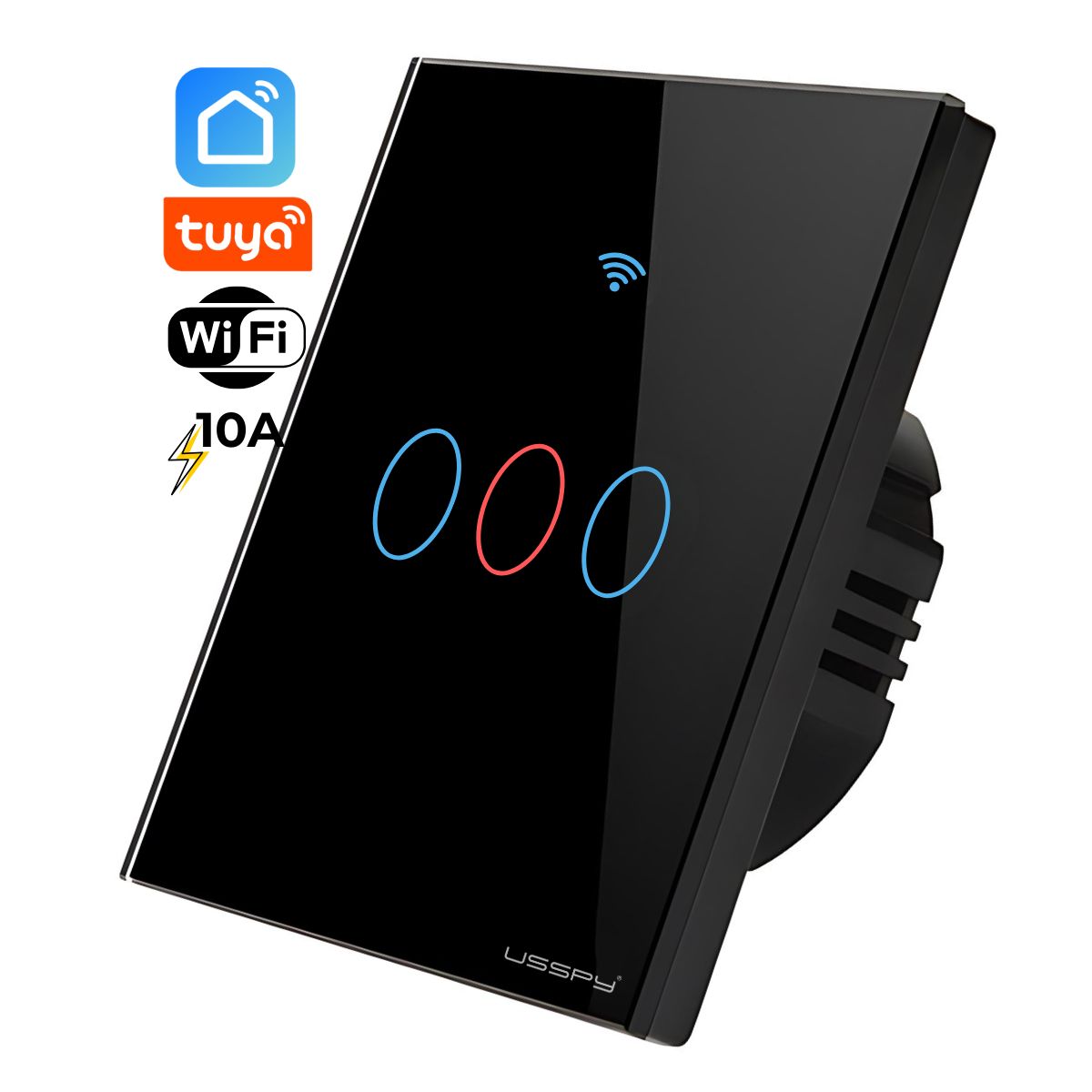 Intrerupator inteligent cu touch, rama sticla, Wifi, Tuya, Smart Life, 3 canale, 10A, Negru