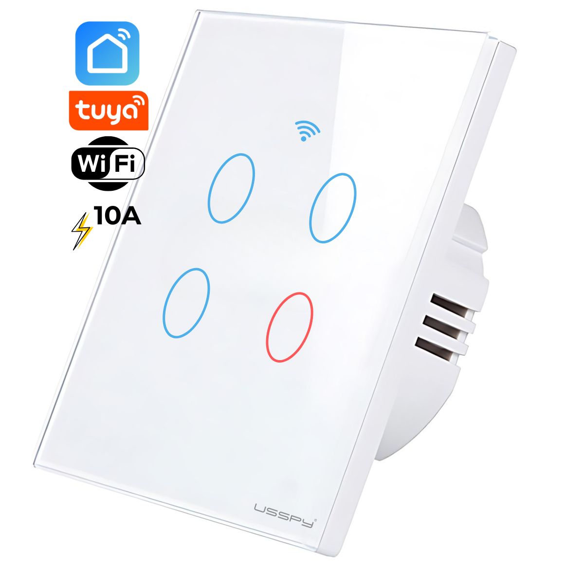 Intrerupator inteligent cu touch, rama sticla, Wifi, Tuya, Smart Life, 4 canale, 10A, Alb