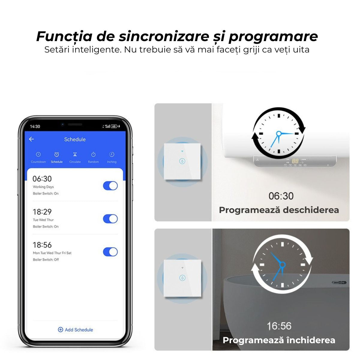 Intrerupator inteligent cu touch de putere 40A, USSPY®, smart home, Wifi, rama sticla securizata, Tuya, Smart Life, gri