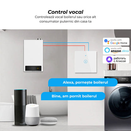 Intrerupator inteligent cu touch de putere 40A, USSPY®, smart home, Wifi, rama sticla securizata, Tuya, Smart Life, gri