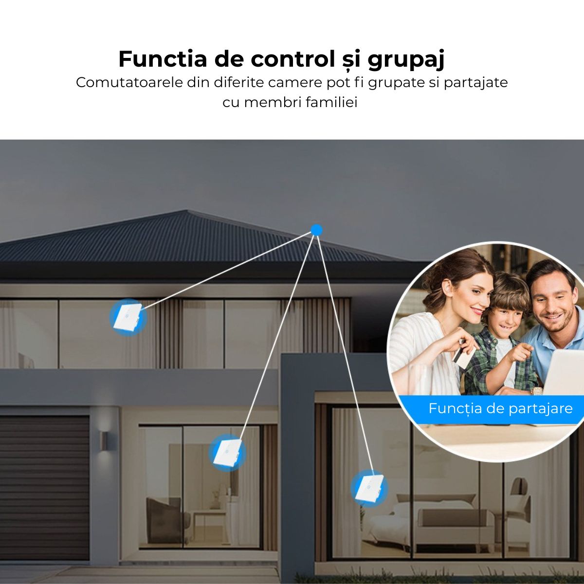 Intrerupator inteligent cu touch de putere 40A, USSPY®, smart home, Wifi, rama sticla securizata, Tuya, Smart Life, gri
