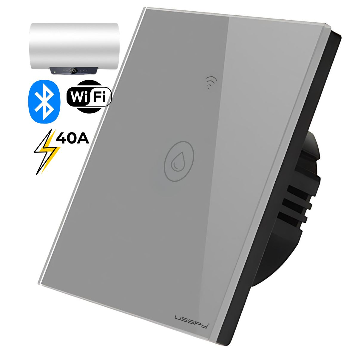 Intrerupator inteligent cu touch de putere 40A, USSPY®, smart home, Wifi, rama sticla securizata, Tuya, Smart Life, gri