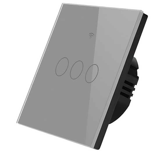 Intrerupator inteligent cu touch, Wifi, 3 canale, 10A, Gri