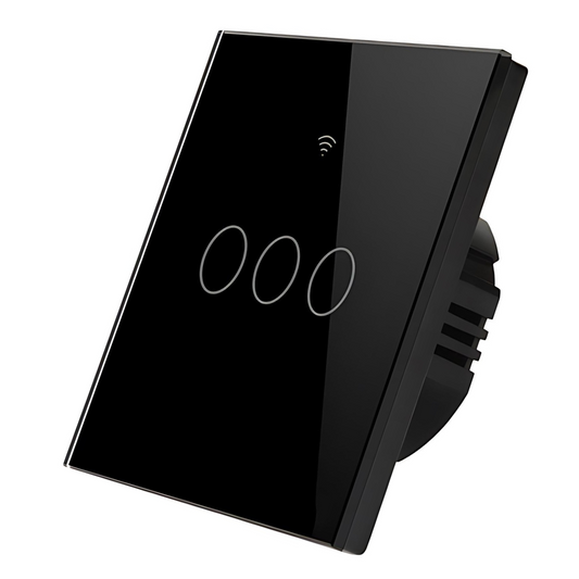 Intrerupator inteligent cu touch, Wifi, 3 canale, 10A, Negru