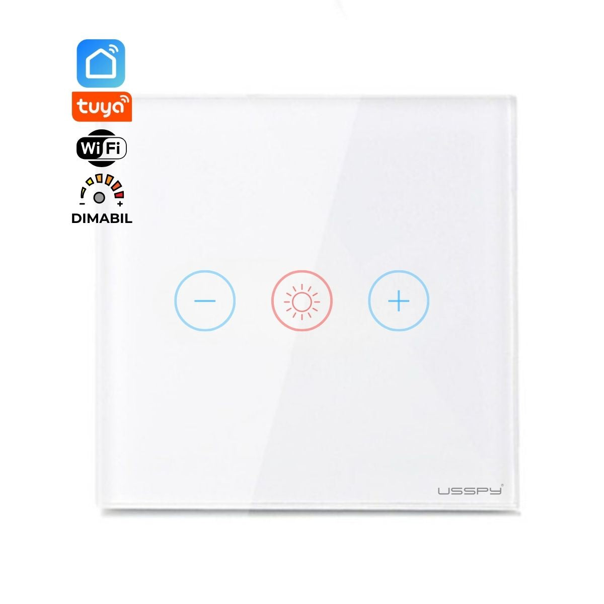 Intrerupator cu variator dimmer digital touch, rama sticla securizata, USSPY®, alb