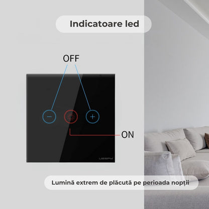 Intrerupator cu variator dimmer digital touch, rama sticla securizata, USSPY®, auriu