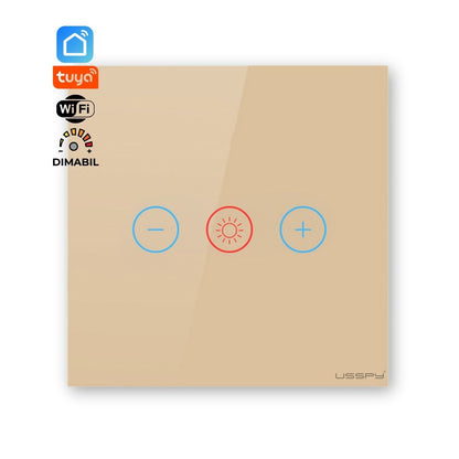 Intrerupator cu variator dimmer digital touch, rama sticla securizata, USSPY®, auriu