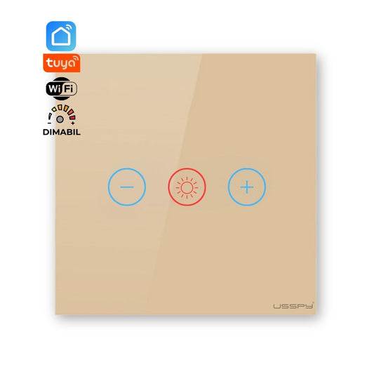Intrerupator cu variator dimmer digital touch, rama sticla securizata, USSPY®, auriu