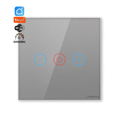 Intrerupator cu variator dimmer digital touch, rama sticla securizata, USSPY®, gri