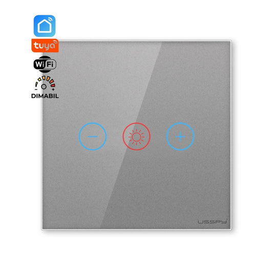 Intrerupator cu variator dimmer digital touch, rama sticla securizata, USSPY®, gri