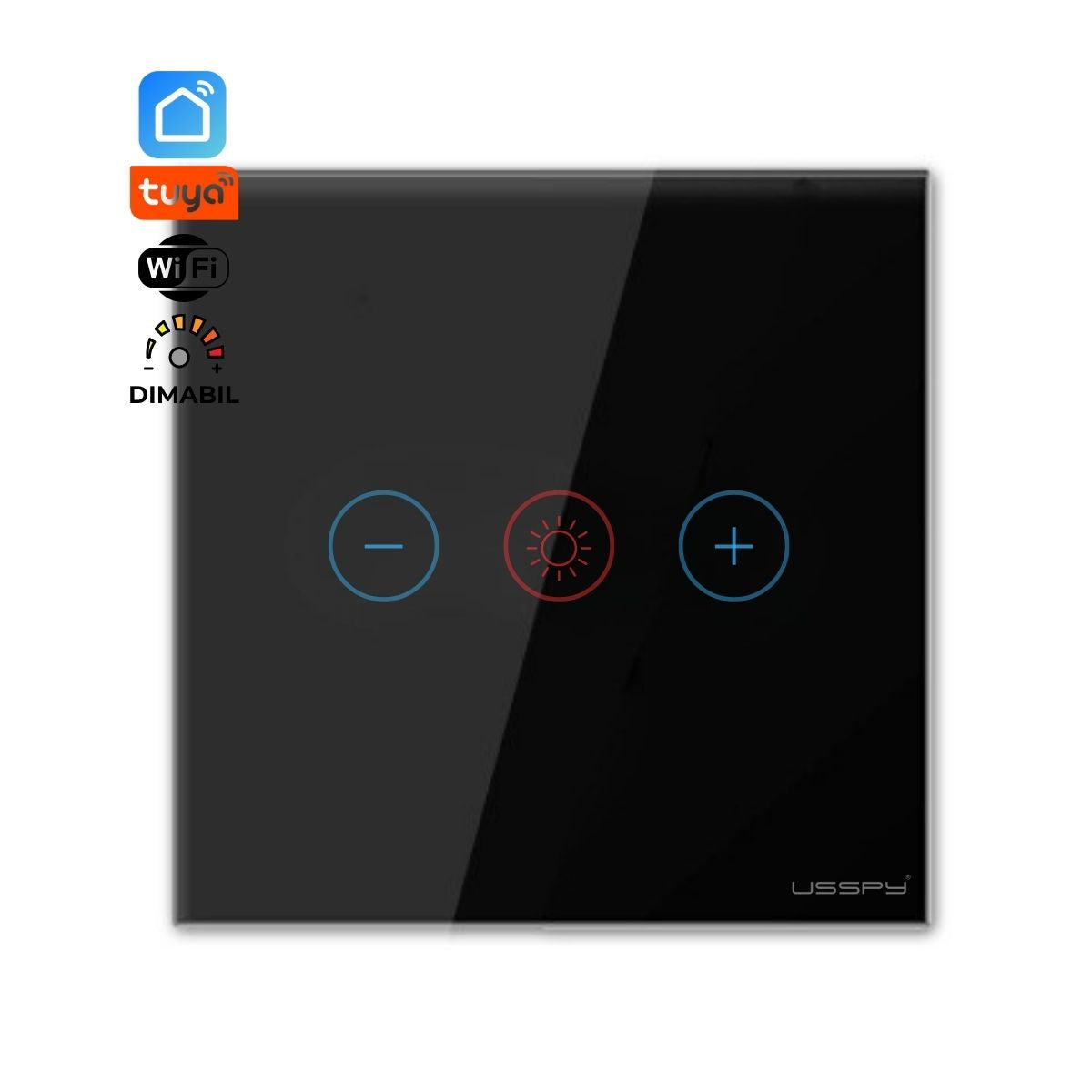 Intrerupator cu variator dimmer digital touch, rama sticla securizata, USSPY®, negru