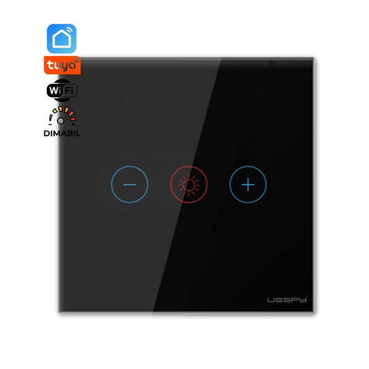 Intrerupator cu variator dimmer digital touch, rama sticla securizata, USSPY®, negru