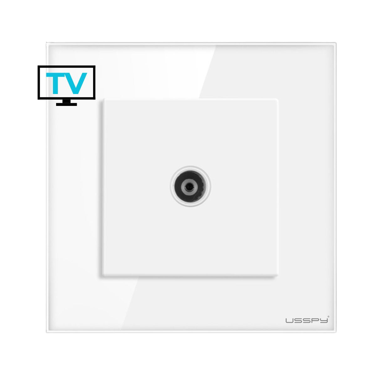 Priza TV cu rama din sticla securizata, USSPY®, alb