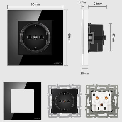 Priza cu rama din sticla securizata, USSPY®, protectie copii, schuko 16A, gri