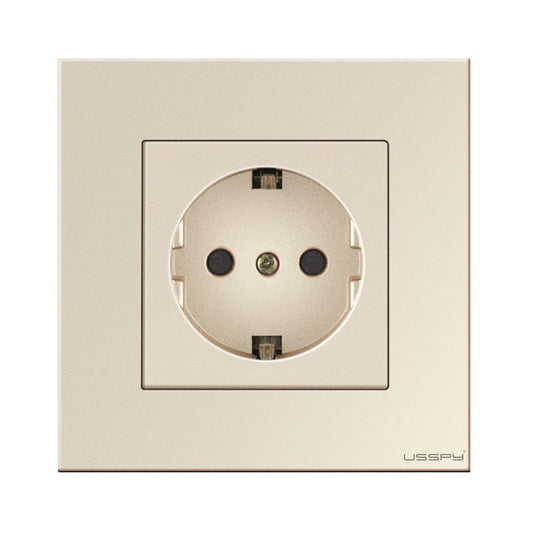 Priza cu rama din sticla securizata, USSPY®, protectie copii, schuko 16A, auriu