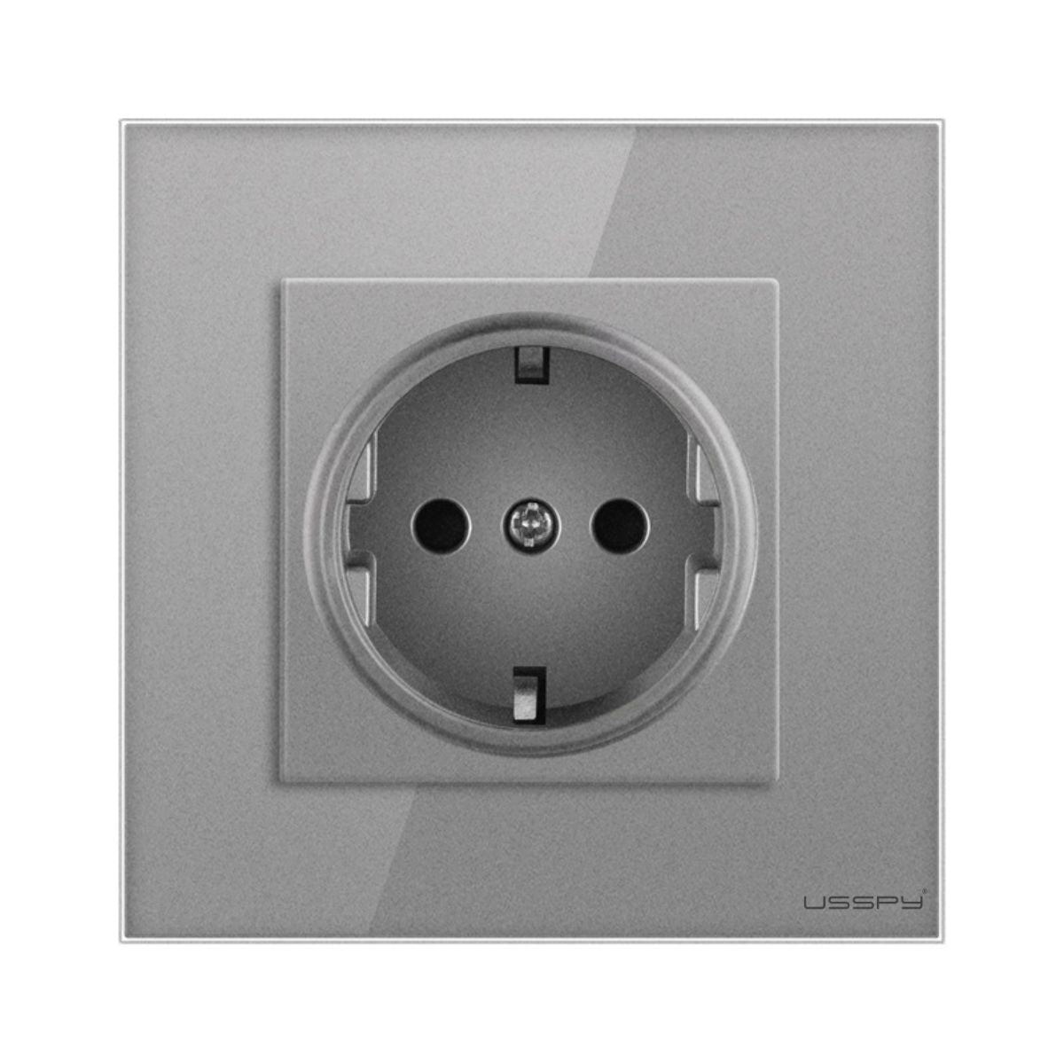 Priza cu rama din sticla securizata, USSPY®, protectie copii, schuko 16A, gri