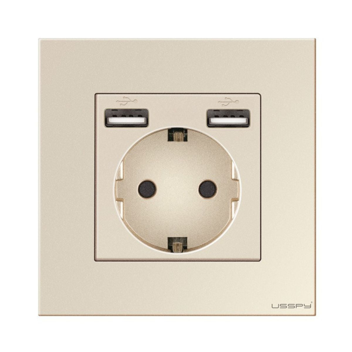 Priza cu rama din sticla securizata cu 2 USB 5V 2.1A, USSPY®, protectie copii, schuko 16A, auriu